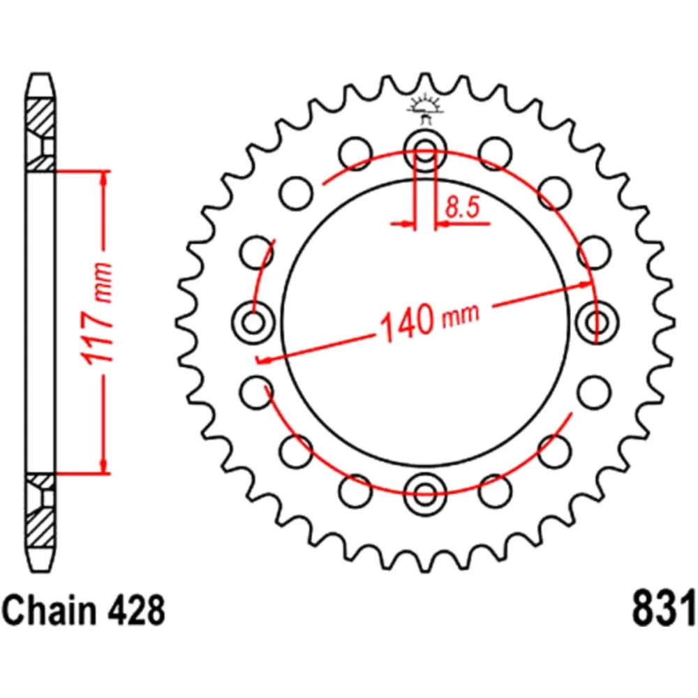 Rear sprocket 36 tooth 428 silver