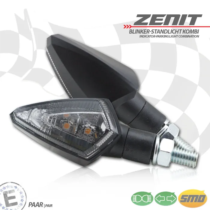 LED-Blinker Standlichtkombi Zenit | schwarz M8 | Paar | L53x T30 x H27mm | getönt | E-geprüft