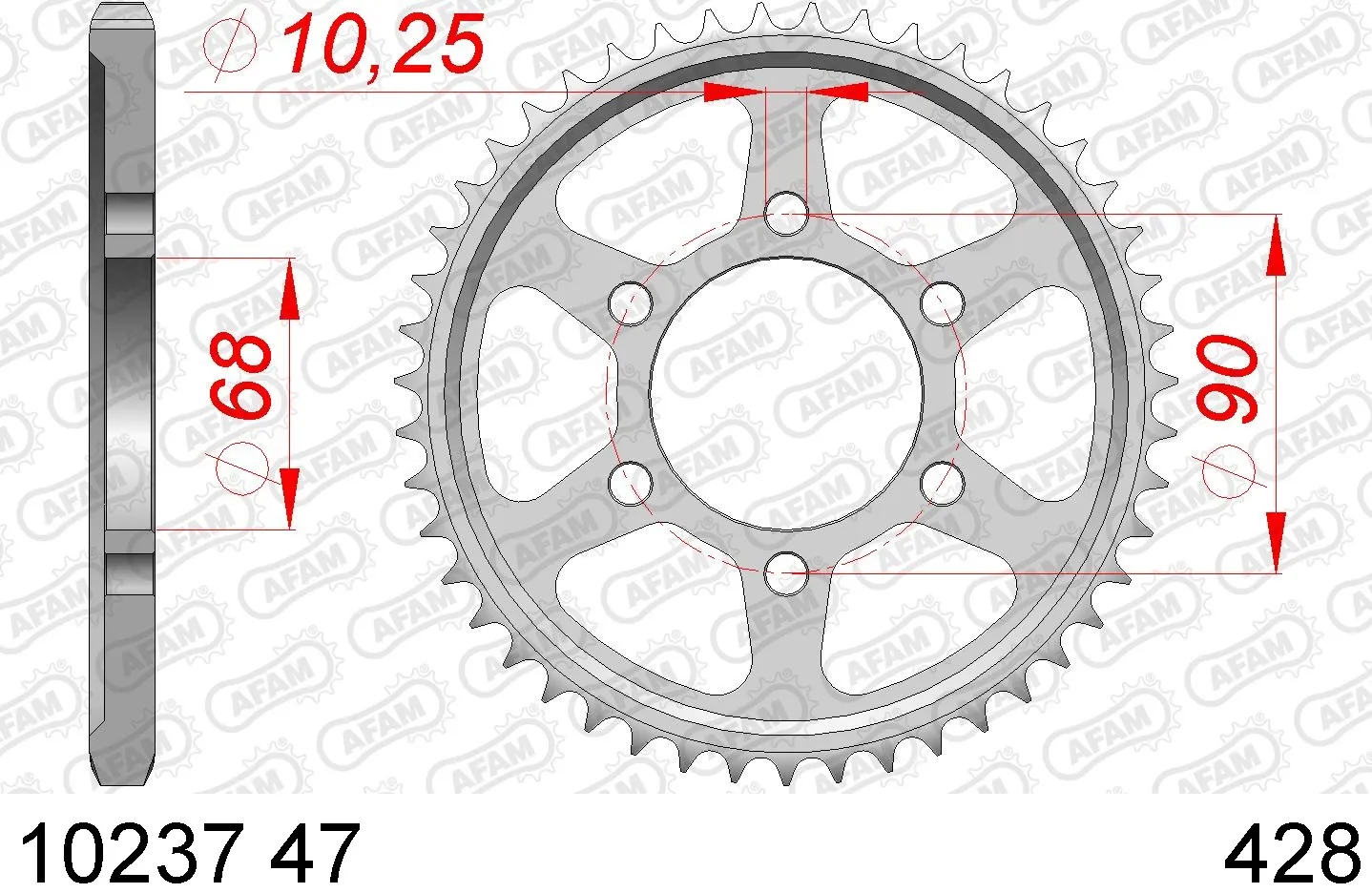 Kettenrad Teilung 428 Zähne 47 Stahl