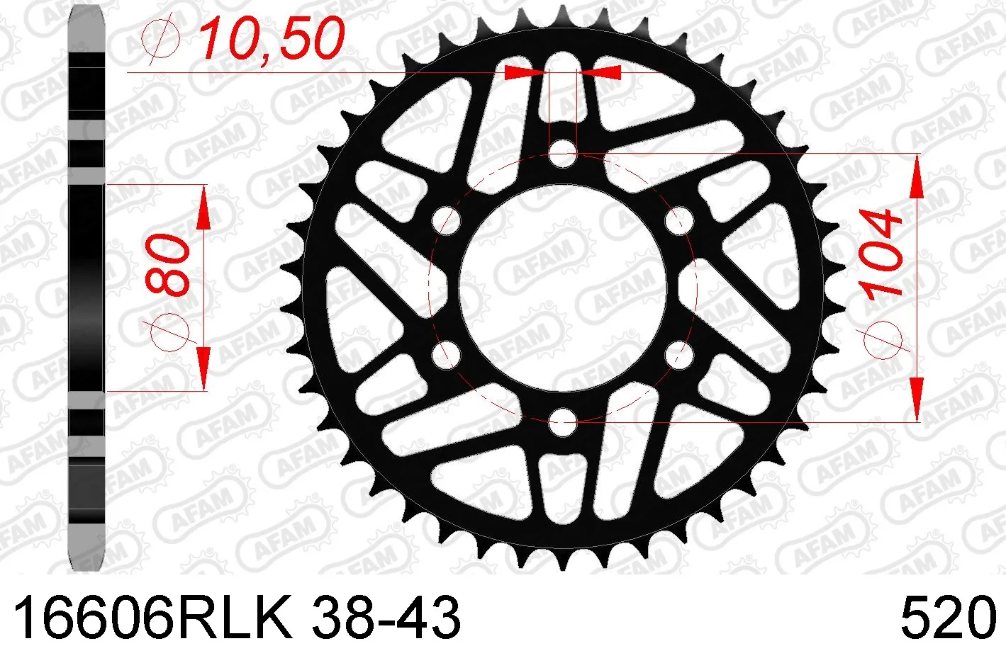 Kettenrad Teilung 520 Zähne 43 Stahl AFAM RLK 16606RLK-43