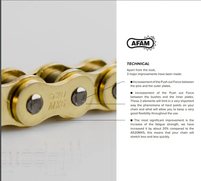Motocross Kette AFAM A520MX6-GG 110L gold-gold Kette offen mit Clipschloss