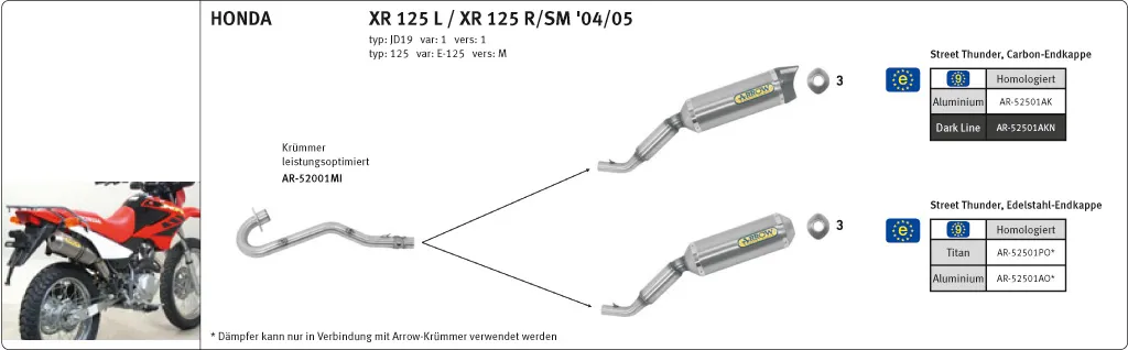 ARROW Thunder ESD XR125L/XR125R/SM JD19 04-05 Alu