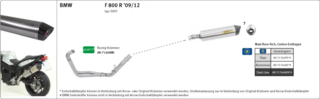 ARROW Race-Tech F800R E8ST 09- Alu schwarz