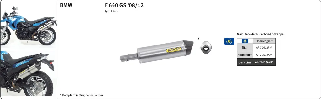 ARROW RACE-TECH F650GS/F800GS E8ST 08- Alu